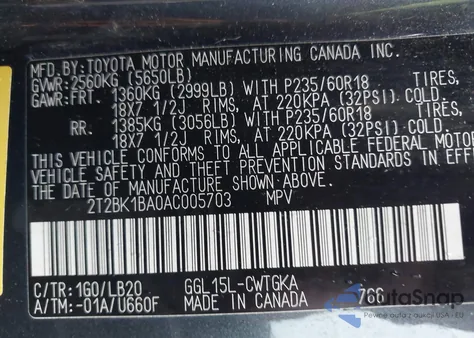 2010 Lexus Rx 350 from USA, damaged, VIN 2T2BK1BA0AC005703